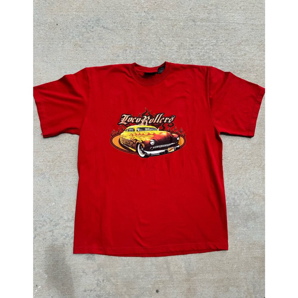 No Boundaries Vintage Men’s Loco Rollers T-Shirt Red Glittery Car Graphic L Y2K